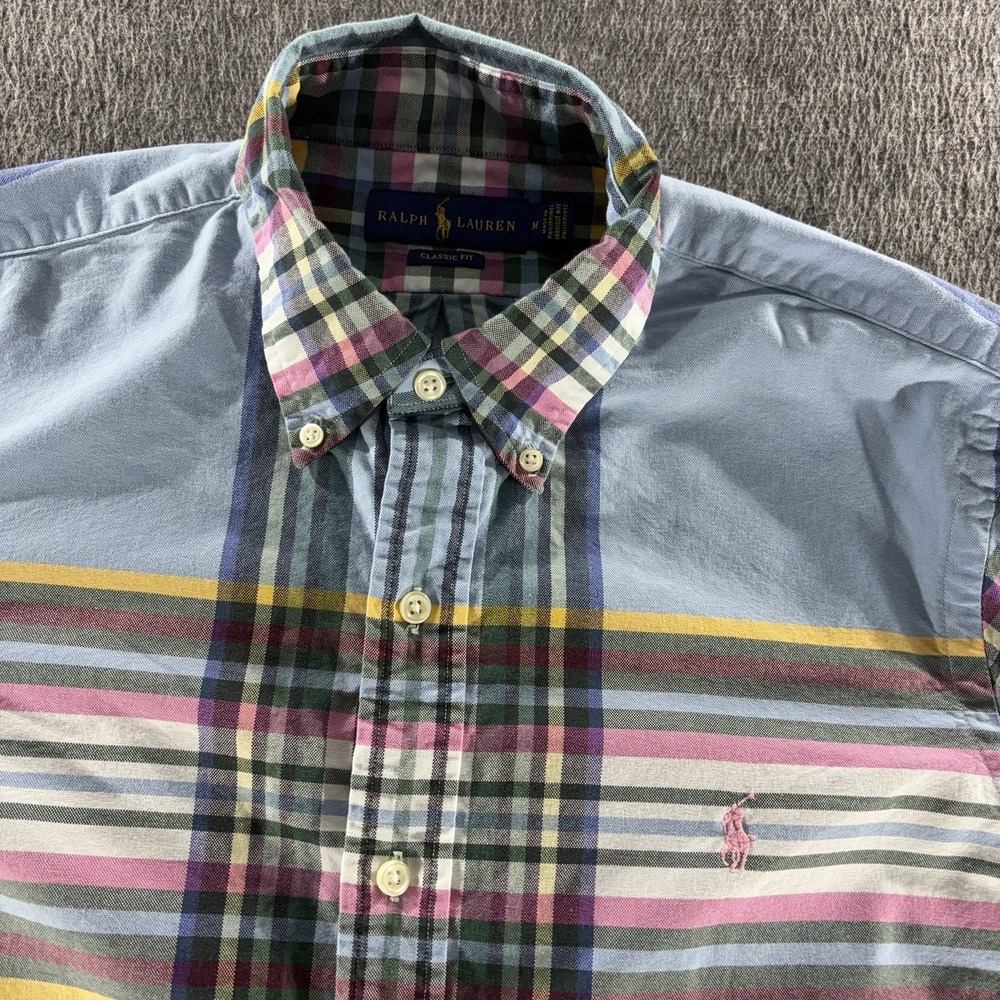 Ralph Lauren Cotton Oxford Plaid Pastel Shirt Poplin M Button Up Madras